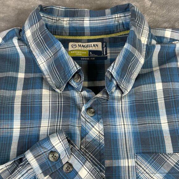 Magellan Other - Magellan Outdoors Shirt Men’s L‎ Blue Plaid Long Sleeve Loose Fit Adventure Gear